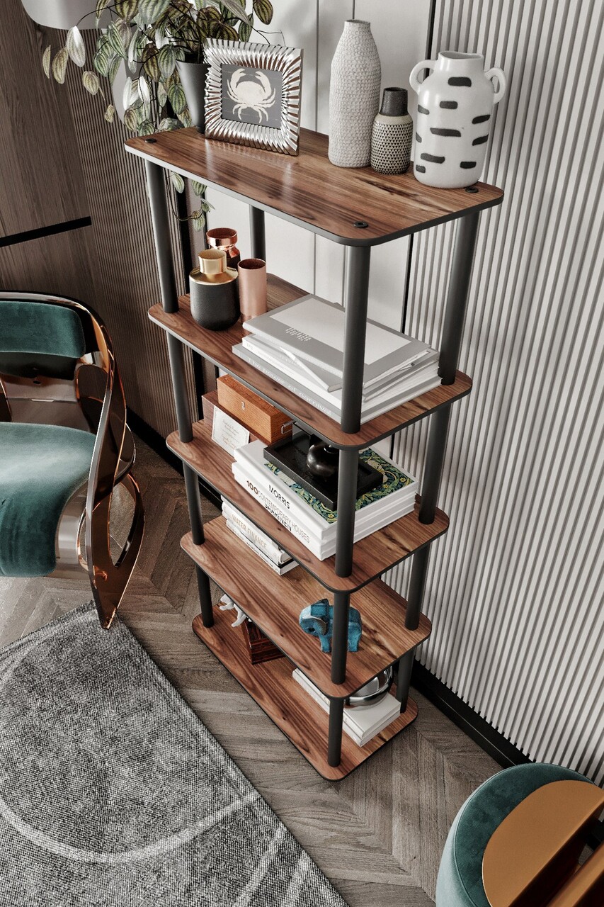 Corp biblioteca, Hanah Home, Bookcase 5 Rect, 60x139x30 cm, MDF , Maro