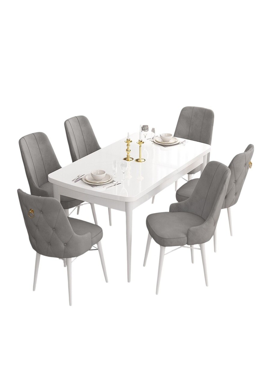 Set masa extensibila si scaune, Hanah Home, Are, Alb/Gri - view 2