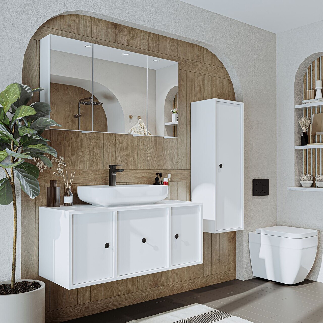 Set Dulap de Baie cu Chiuvetă și Oglindă (3 Piese), Hanah Home, 2569, MDF, Alb