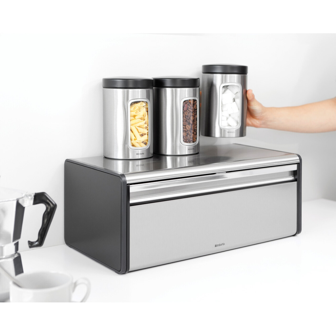 Cutie pentru paine, Brabantia, Fall Front  Fingerprint Proof , 46.5x25x18.7 cm, otel, argintiu/negru mat