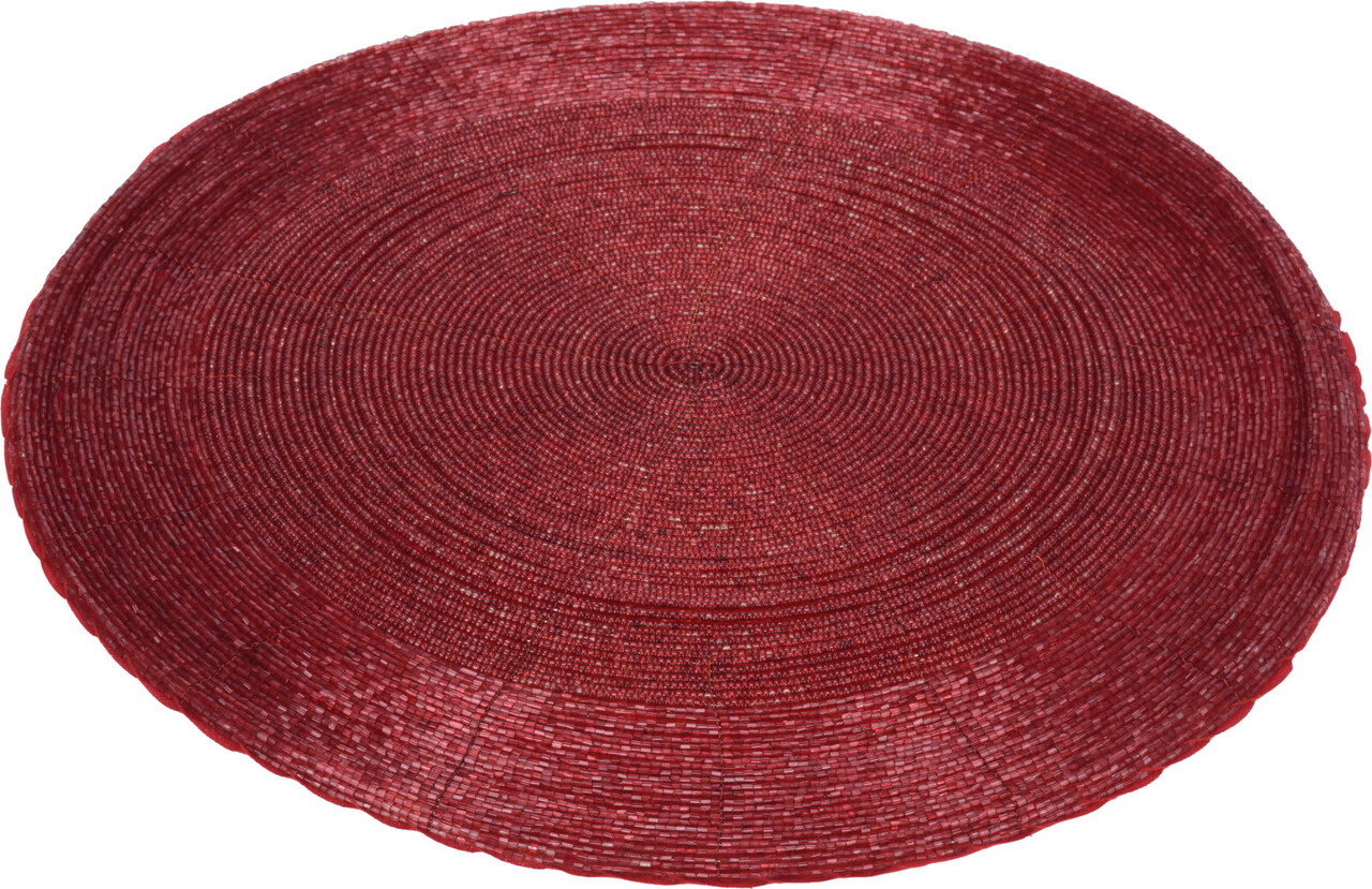 Suport farfurie din margele Red, Excellent Houseware, 35 cm, bumbac/margele din sticla, rosu - 1 | YEO