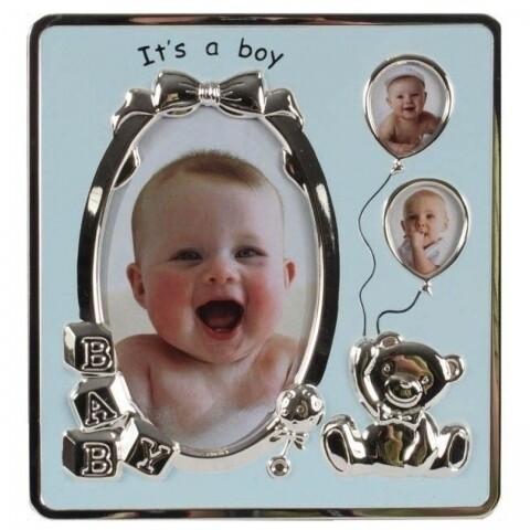 Rama foto It's a boy, InArt, 3 fotografii, 18 x 19 cm, aluminiu/sticla, argintiu/bleu
