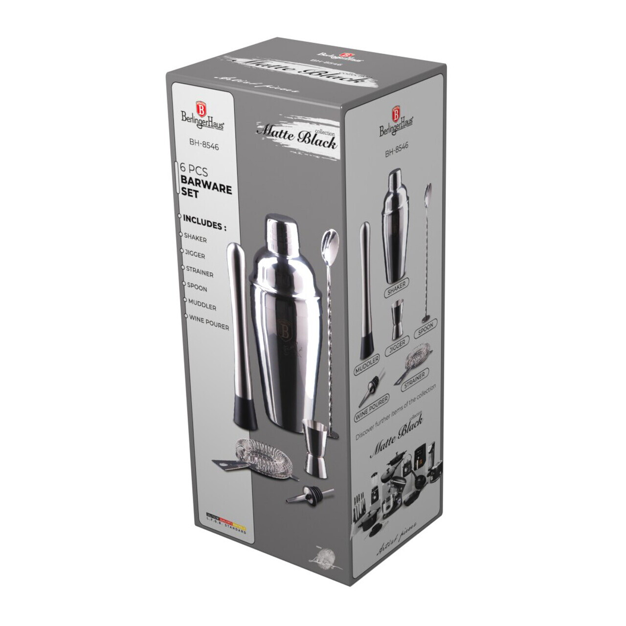 Set mix pentru cocktail 6 piese Berlinger Haus, Eternal, 550 ml, inox 18/10, argintiu - imagine 2