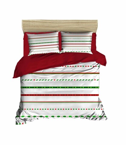 Lenjerie de pat dubla Xmas-458 Pearl Home, 3 piese, amestec bumbac, multicolor