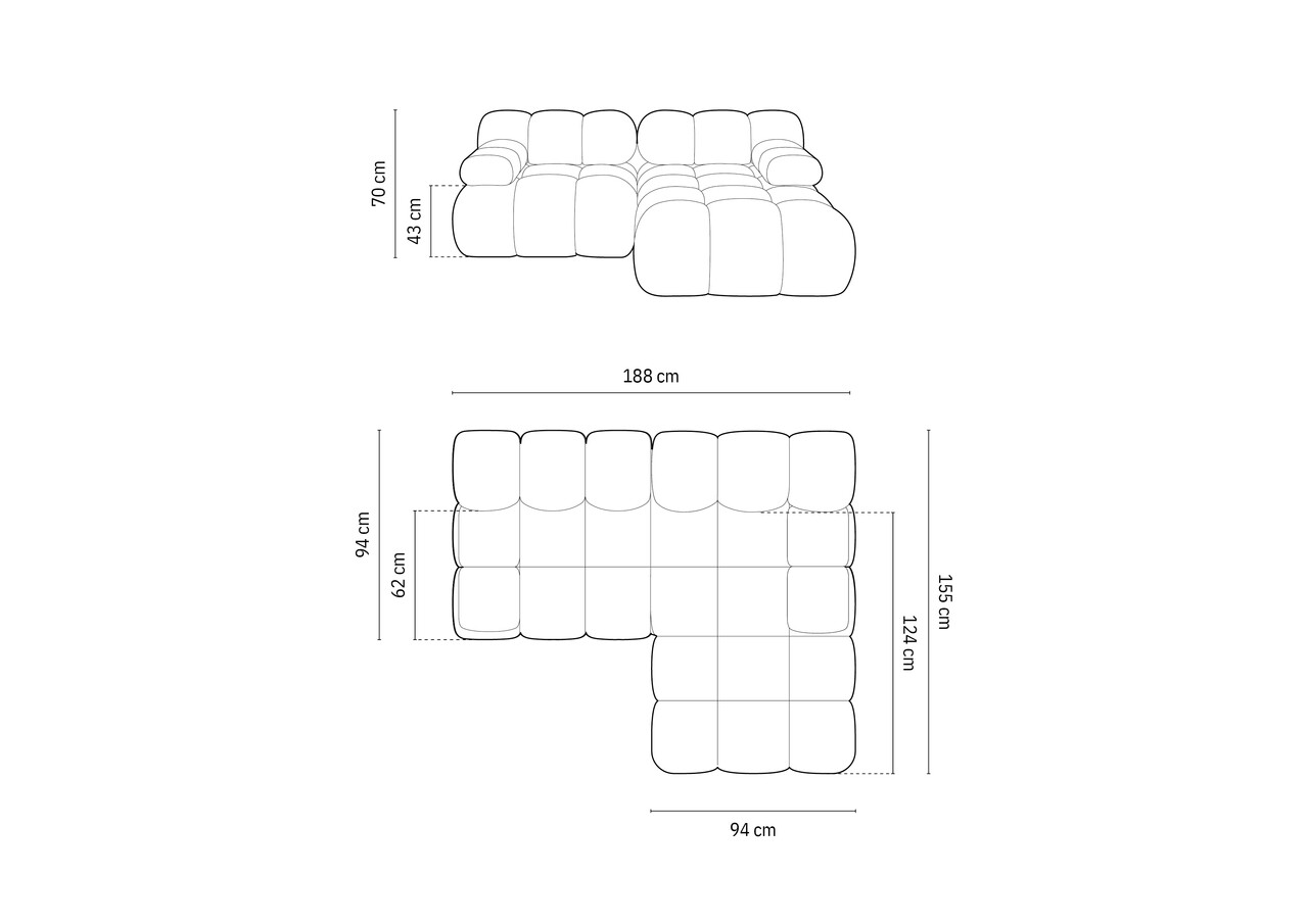 Coltar modular dreapta 3 locuri, Bellis-51, Micadoni Home, 188x155x70 cm, catifea, roz