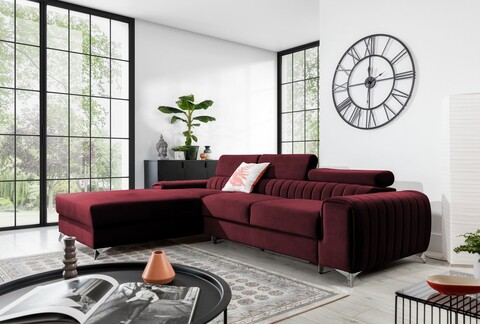 Coltar extensibil stanga 3 locuri ELTAP, LT-25VE, Grayson, 278x205x92 cm, lemn/poliester, rosu inchis