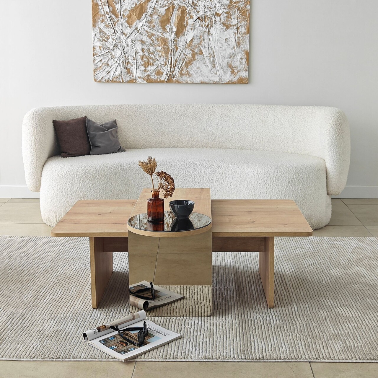 Set masute de cafea, Hanah Home, Luna 2, Bronz / Stejar Safir - imagine 5