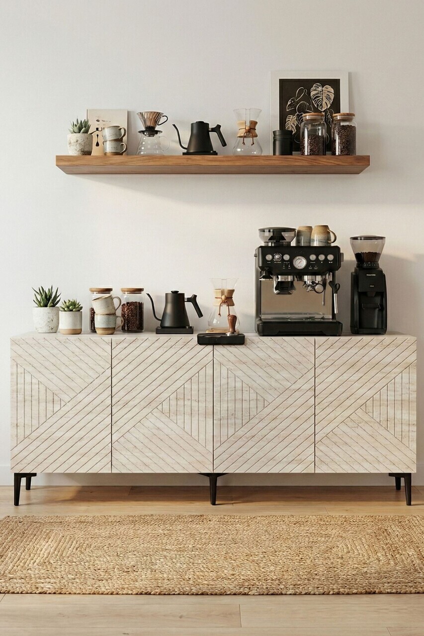 Consola, Hanah Home, Ferrro 180, 180x75x32 cm, Alb / Travertin — imaginea 2