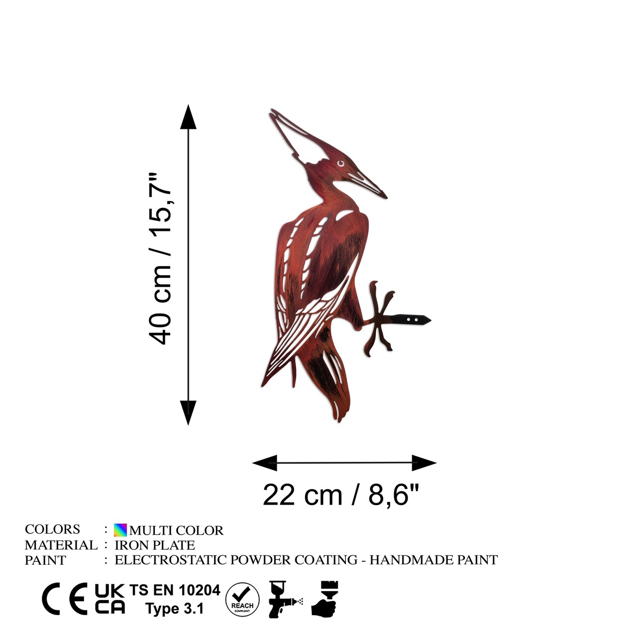 Obiect decorativ de grădină, Bird on the branch 30, 40x22 cm, Multicolor - imagine 6