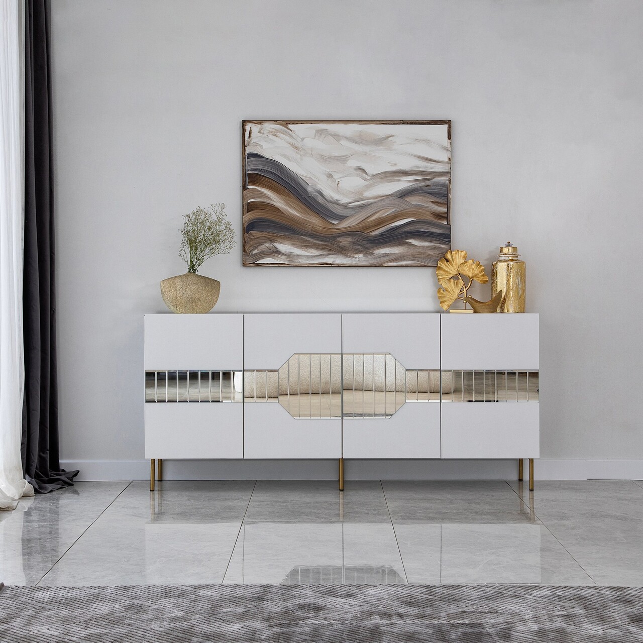 Consola, Neostill, Milan, 180x80x40 cm, PAL, Alb/Auriu - 1 | YEO