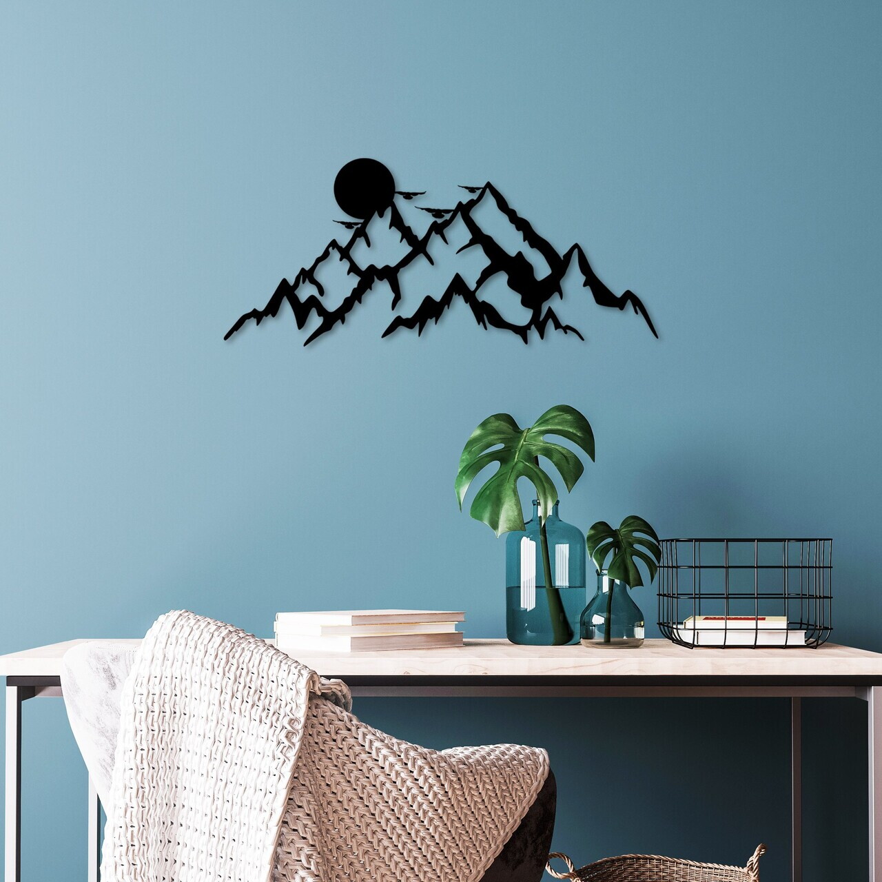 Decoratiune de perete, Full Mount And Mountain, Dimensiuni: 59 x 25 cm, Negru
