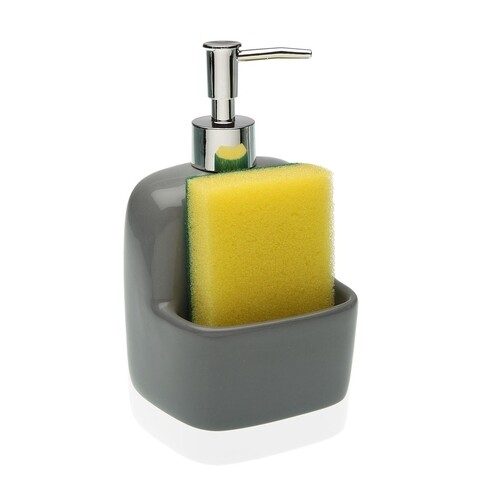 Dozator pentru detergent de vase cu suport pentru burete grey, versa, 10.5x9.4x17.8 cm, ceramica