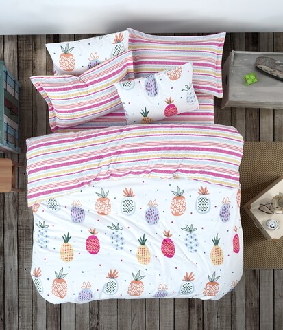 Lenjerie de pat dubla King Quilt(FR) İva - Mix , Mijolnir, 3 piese, 240x220 cm, bumbac ranforce, multicolor