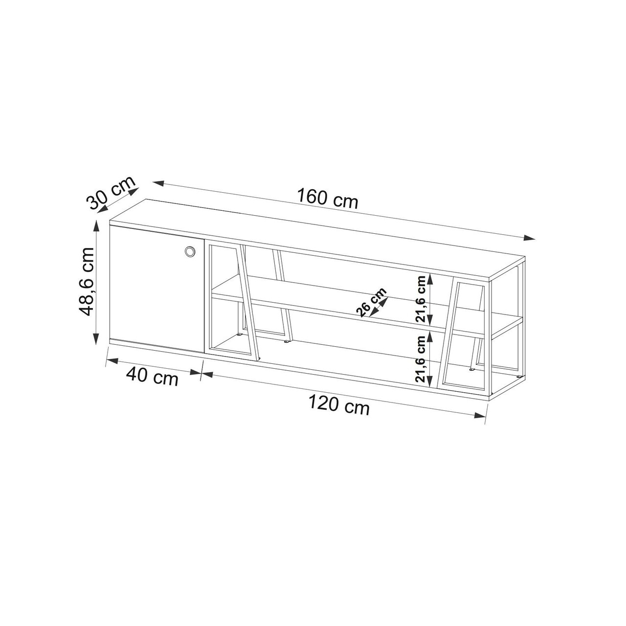 Comoda TV, Arnetti, Lissa Dolapli / Tv Stand, 160x30x48.6 cm, PAL, Safir / Alb
