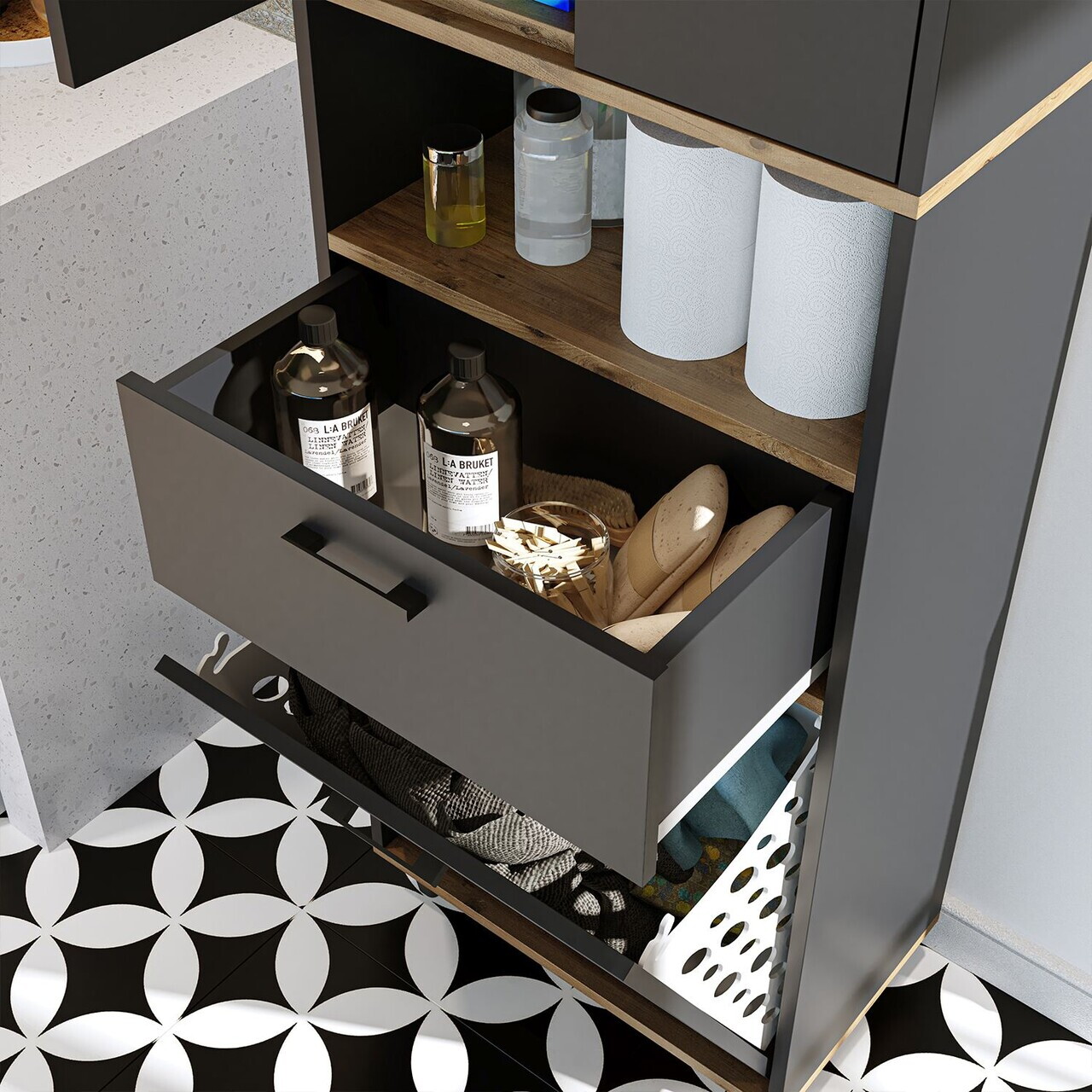 Dulap multifunctional, Hanah Home, 2534, 60x200x35 cm, PAL MELAMINAT, Antracit / Pin Atlantic — imaginea 6