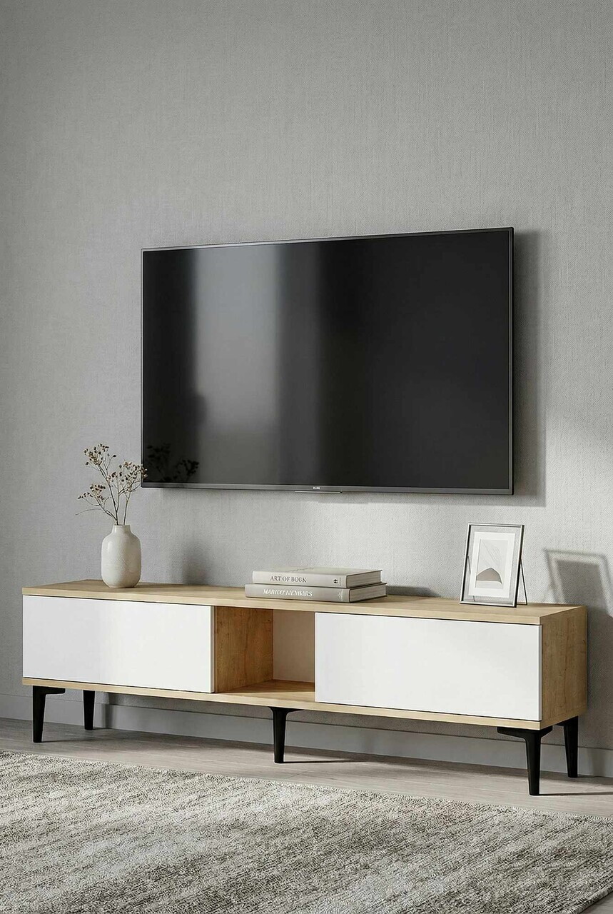 Comoda TV, Hanah Home, Didema 150, 150x40.5x30 cm, Stejar Safir / Alb