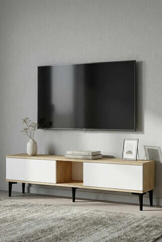 Comoda TV, Hanah Home, Didema 150, 150x40.5x30 cm, Stejar Safir / Alb