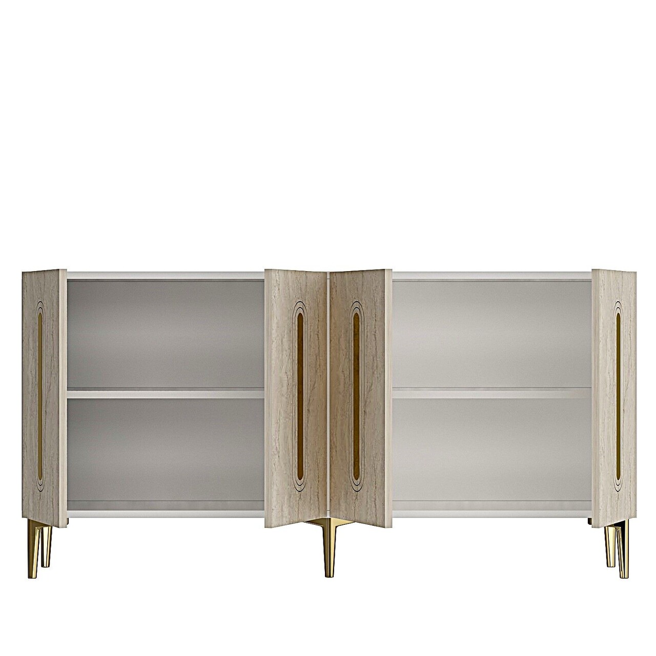 Consola, Hanah Home, Rany 150, 150x75x32 cm, White / Travertine / Gold - view 5