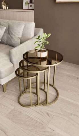 Set masute 3 piese, Hanah Home, Milas 3, Aur / Bronz