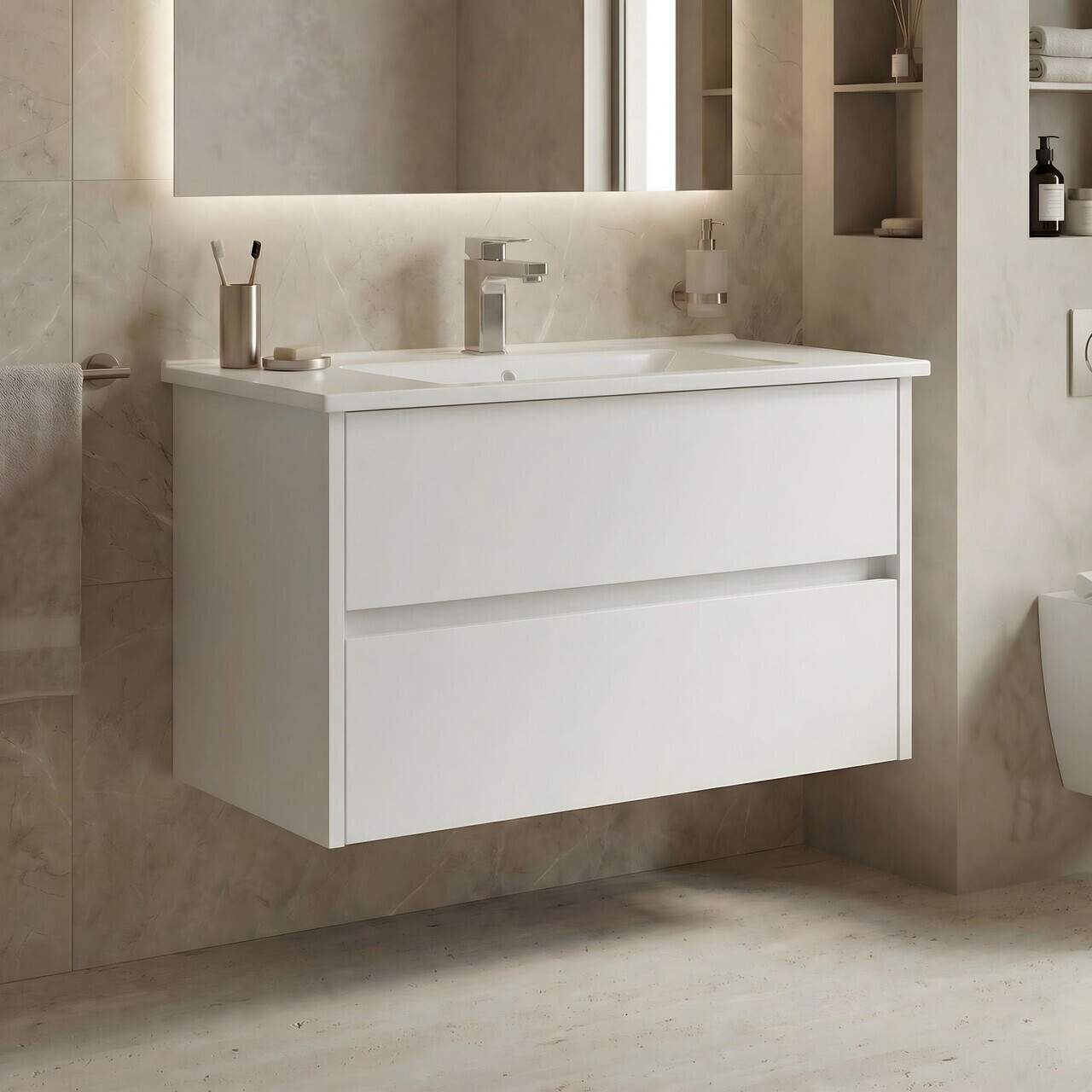 Dulap de baie cu chiuvetă, Hanah Home, Arno 85, Alb