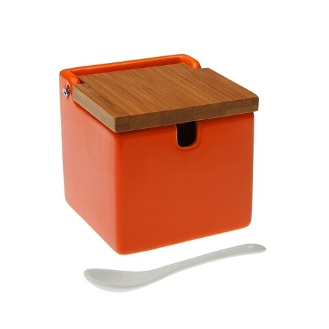 Zaharnita cu lingurita orange, versa, 9x9x9 cm, ceramica/bambus