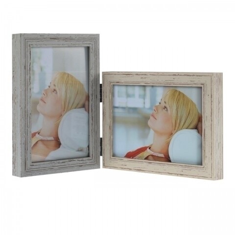 Rama foto Duo, InArt, 2 fotografii, 18 x 31 cm, plastic, gri/bej