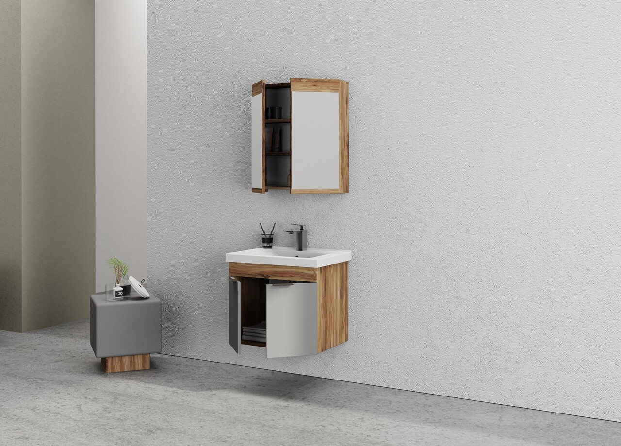 Set mobilier de baie (2 piese), Hanah Home, Carıno 65, Pin / Gri mat - view 4