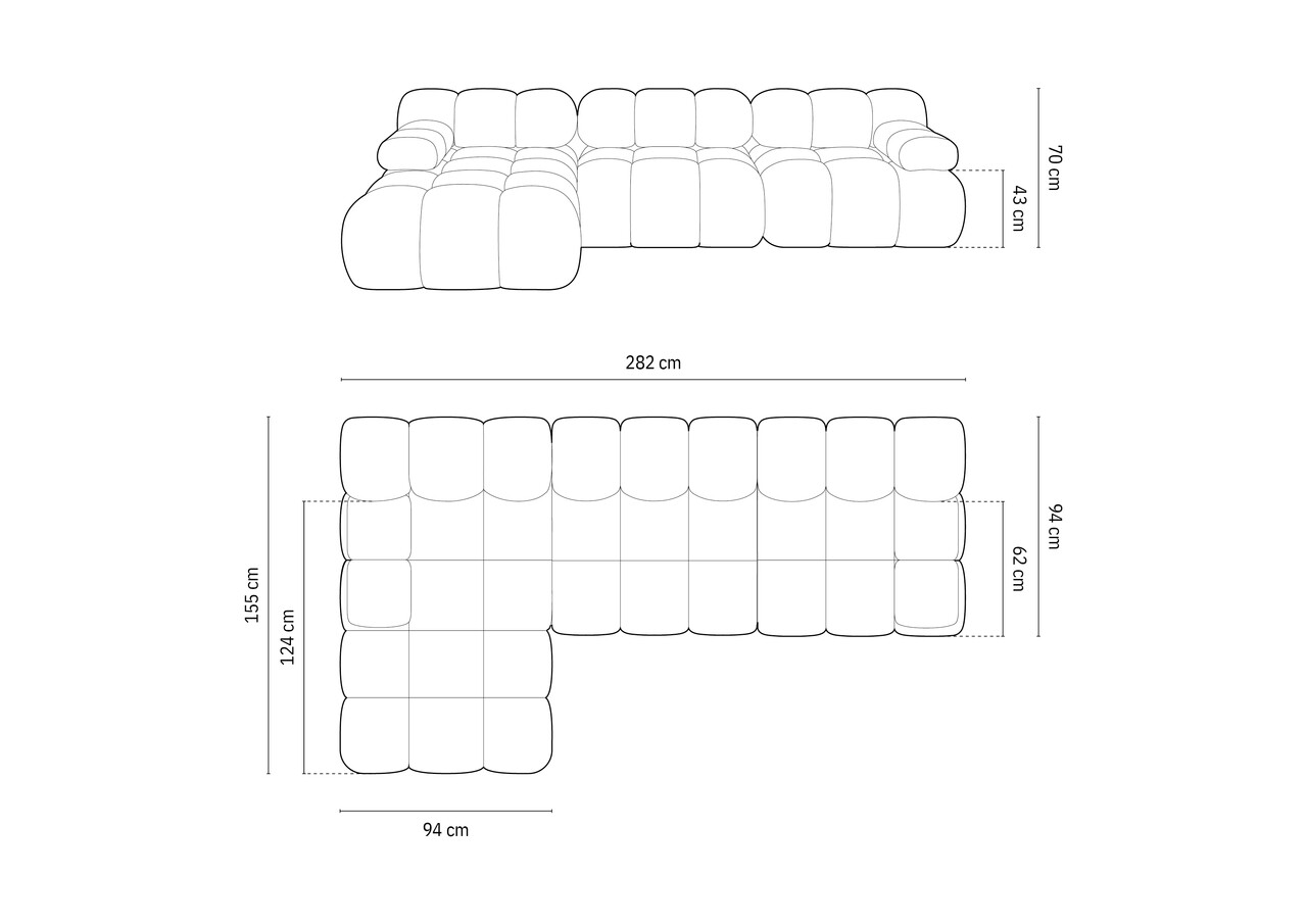 Coltar modular stanga 4 locuri, Bellis-51, Micadoni Home, 282x155x70 cm, catifea, bej inchis
