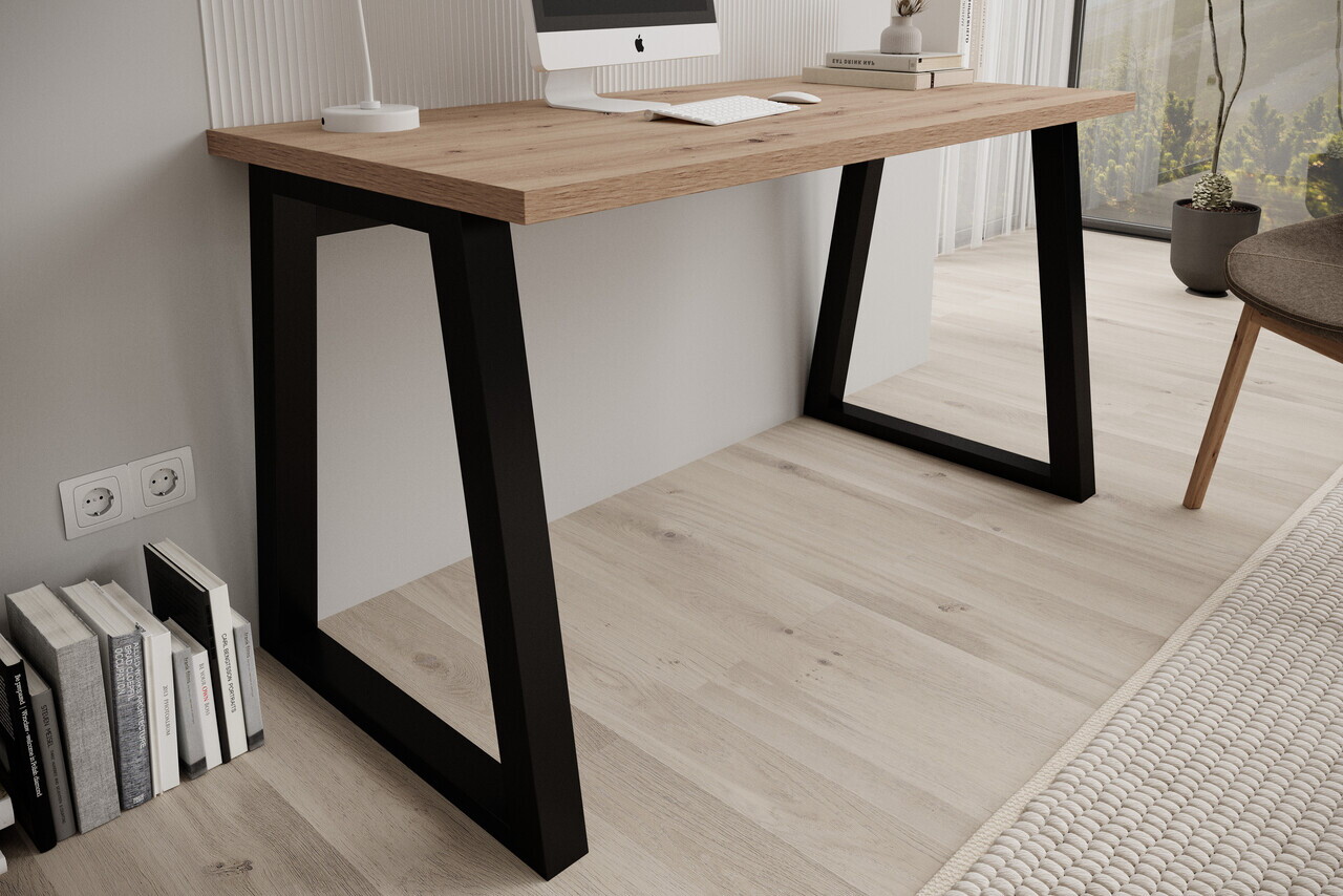 Birou ADRK, Iwo, 135x65x75.2 cm, PAL laminat, artisan/negru — imaginea 2
