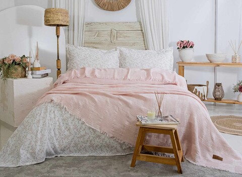 Set cuvertura de pat dubla 3 piese, L'essentiel Maison, Pamela, Roz pudra