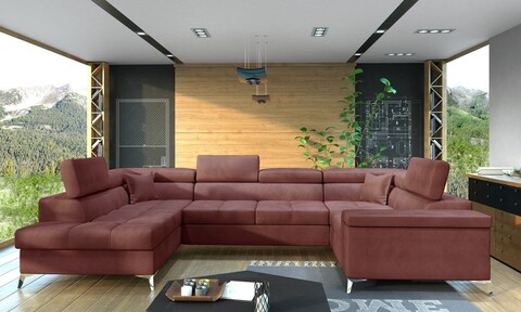 Coltar extensibil stanga 6 locuri ELTAP, Th-41, Thiago, 342x208x88 cm, lemn/poliester, roz inchis