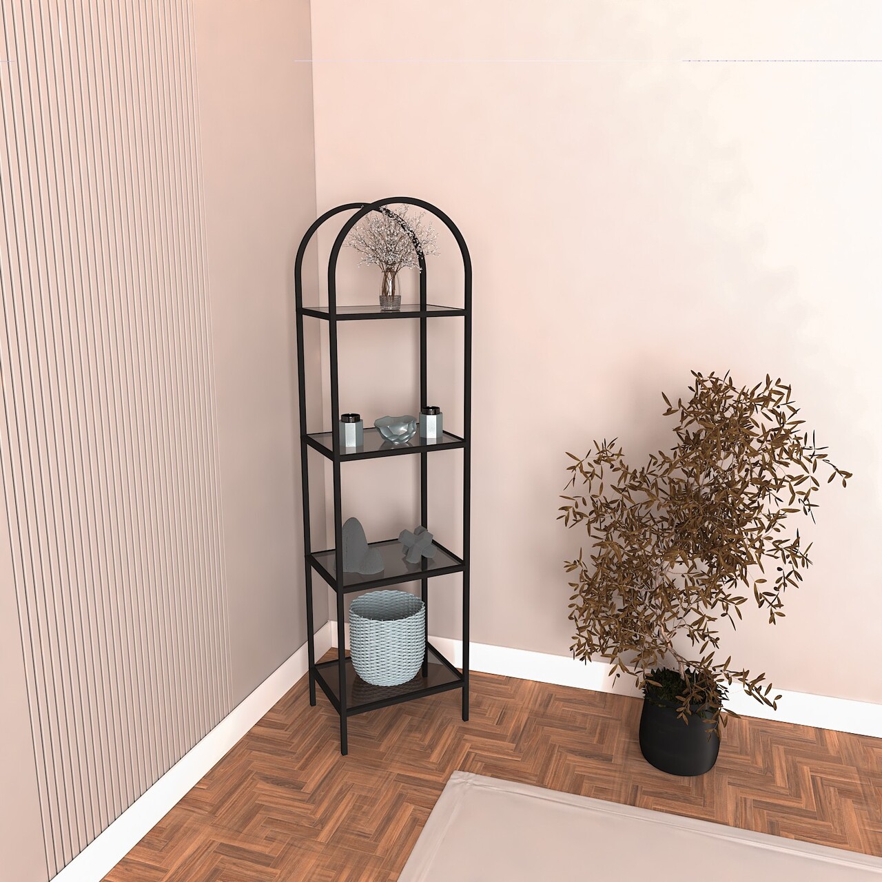 Corp biblioteca, Caliente, Mona, 80x152x30 cm, GEAM SECURIZAT, Negru - 1 | YEO