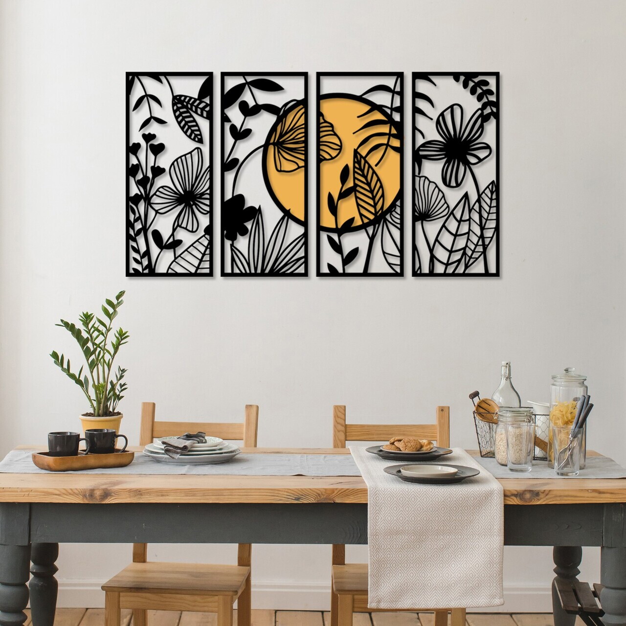 Decoratiune de perete, Alba-1, Dimensiune: 29 x 68 cm (4 bucăți), Negru / Natural — imaginea 3