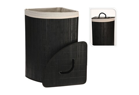 Cos de rufe Corner shape, 35x35x60 cm, bambus, negru