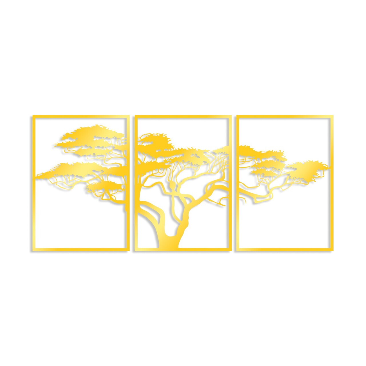 Decoratiune de perete, Golden Triple Tree 6, Dimensiune: 51 x 73 cm (3 bucăți), Auriu — imaginea 4