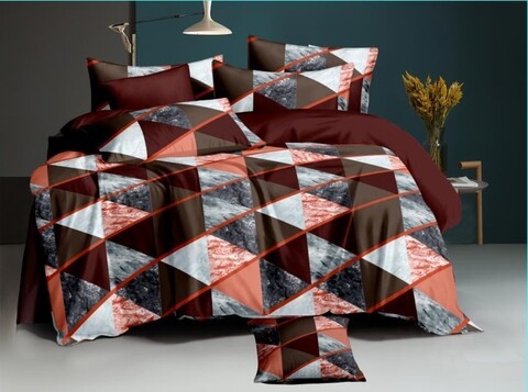 Lenjerie de pat dubla, king size, 4 piese, bs006, policoton, multicolor