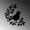 Decoratiune de perete, Branch And Bird, Metal, Dimensiune: 66 x 68 cm, Negru