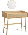 Masuta de toaleta si oglinda cu lumina reglabila / masuta dressing, Vasagle, Bohemian, 90x43x82 cm, MDF/lemn masiv, bej