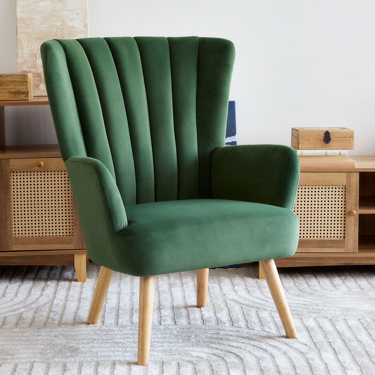 Fotoliu Mills, Homla, 75x79x102 cm, metal/catifea din poliester, verde