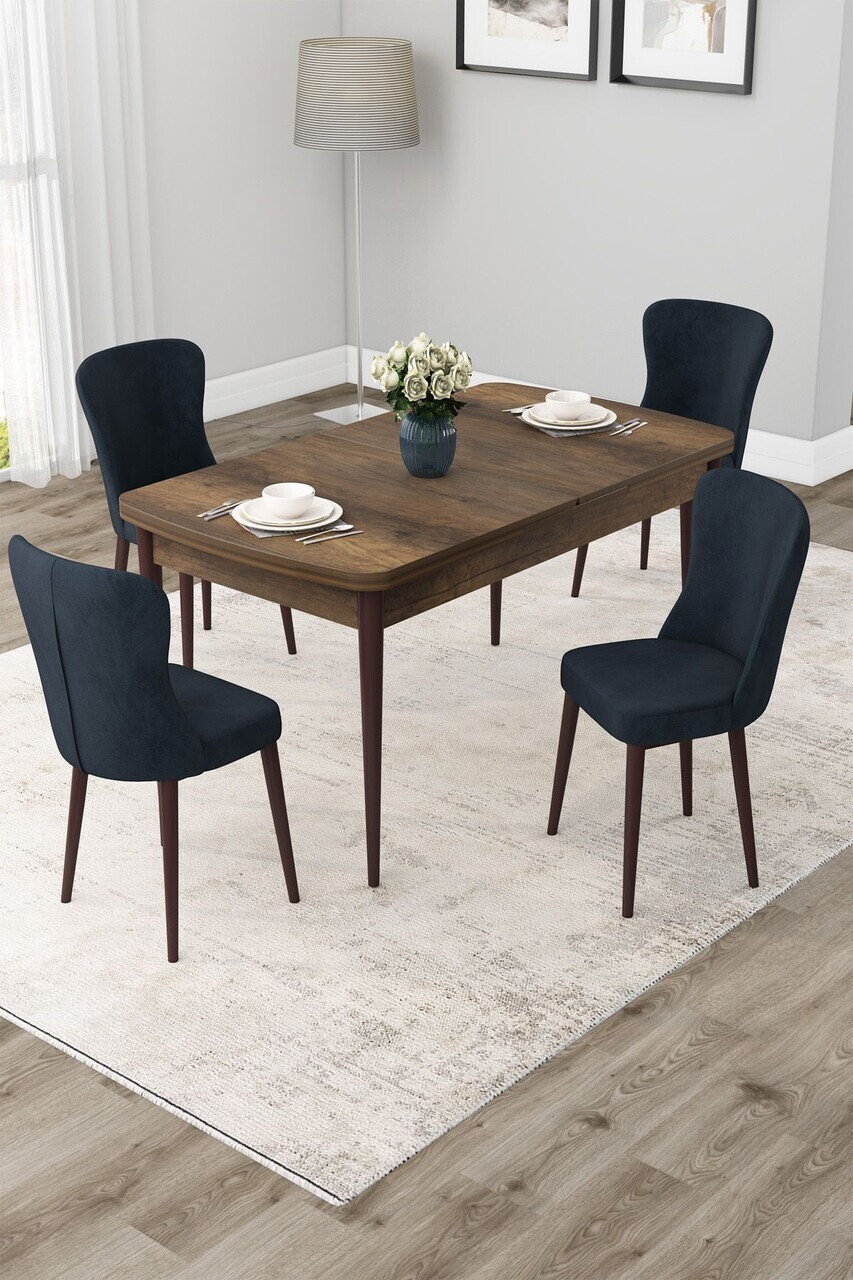 Set masa extensibila si scaune (5 piese), Hanah Home, Due, Model baroc din lemn / Antracit
