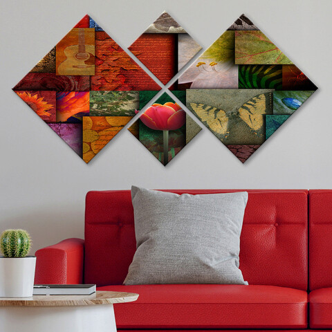 Set 4 tablouri decorative, 4MDF98312126, MDF, Imprimat UV, Multicolor Evans