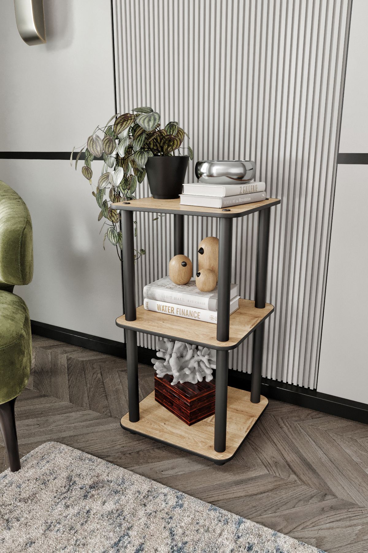 Corp biblioteca, Hanah Home, Bookcase 3 Tiers Square, 34x72x34 cm, MDF , Stejar