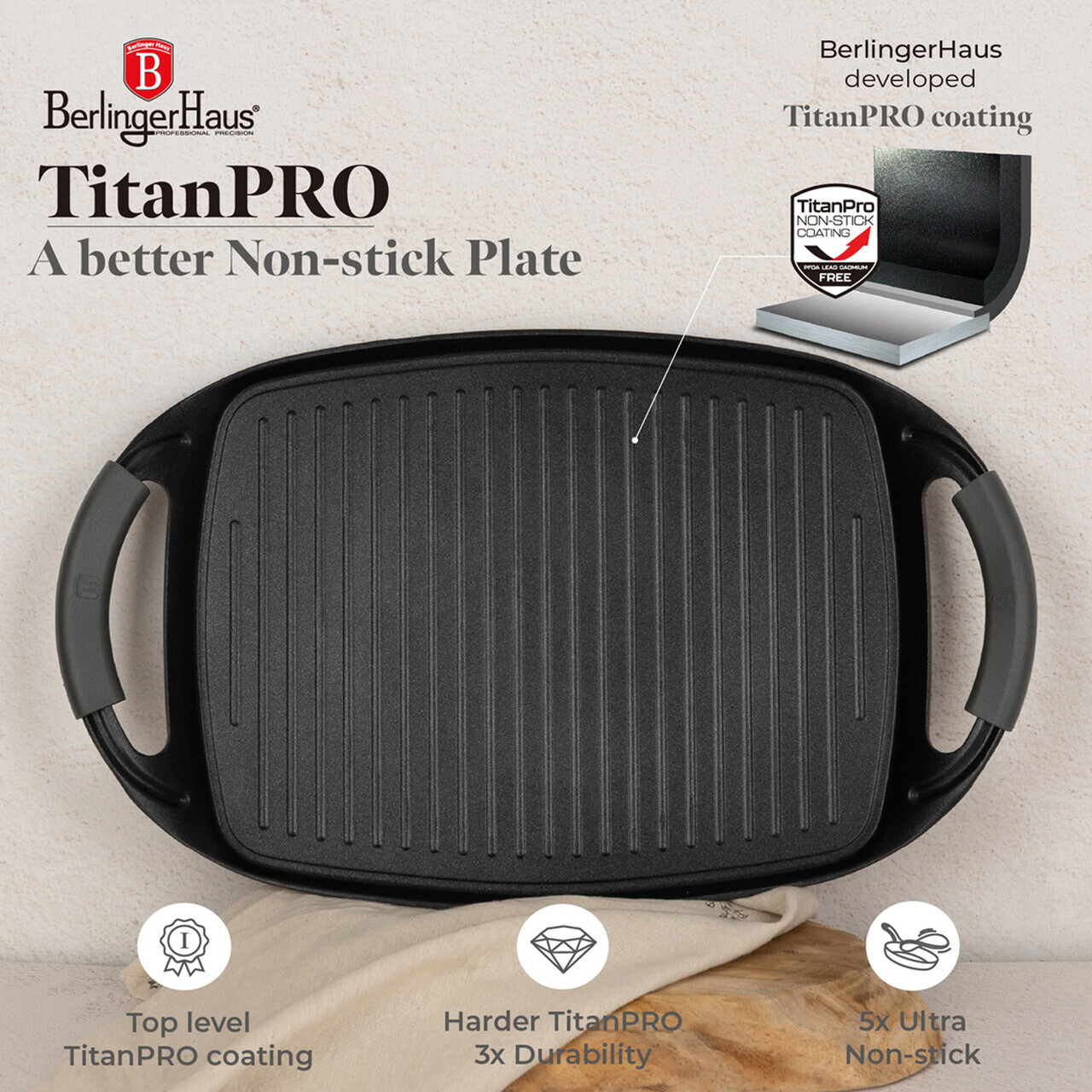 Tava grill Berlinger Haus, Anthracite, 47x29 cm, aluminiu forjat, antracit mat - imagine 11
