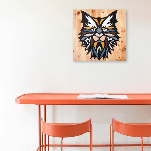 Decoratiune de perete, Cat, Lemn, Metal, Multicolor mezoni.ro