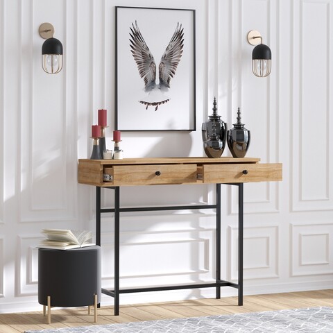 Consola Esta, Elegance, 100x35x86 cm, natural/negru Comode