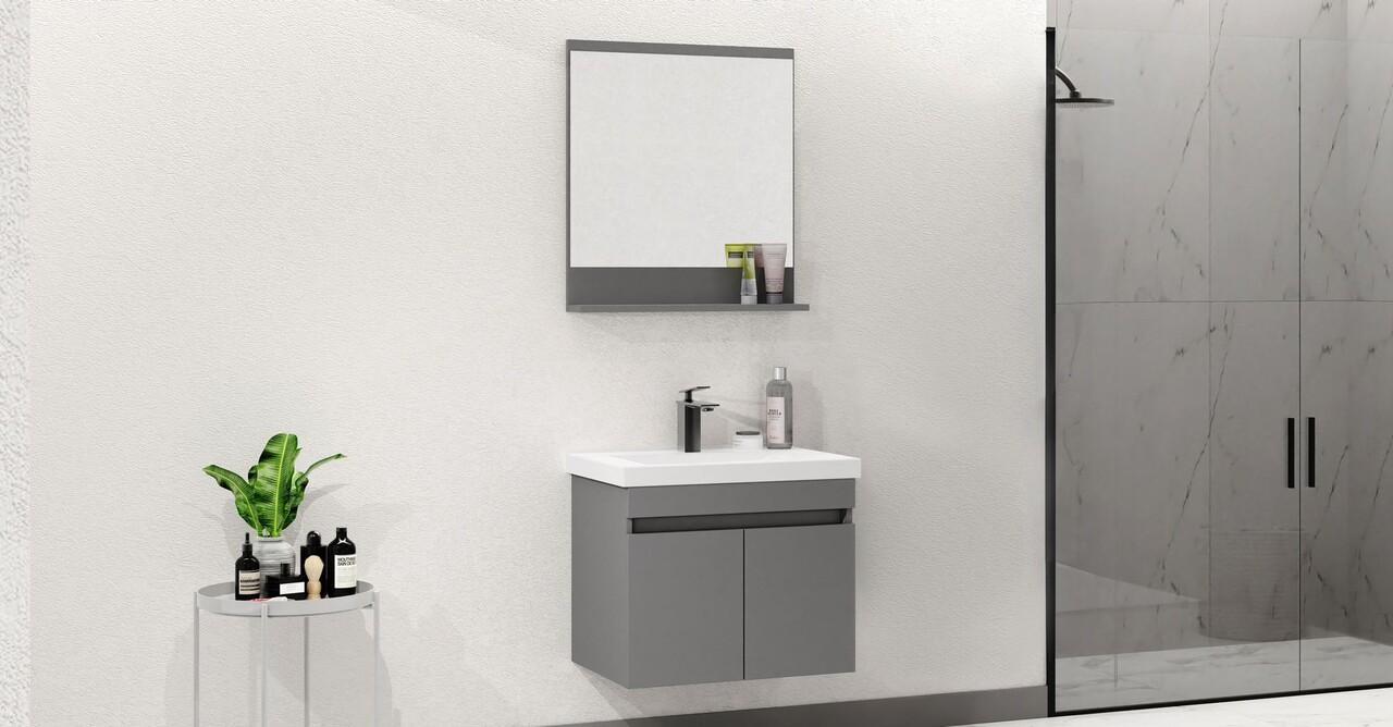 Set mobilier de baie (2 piese), Hanah Home, Pace 65, Gri Mat - view 2