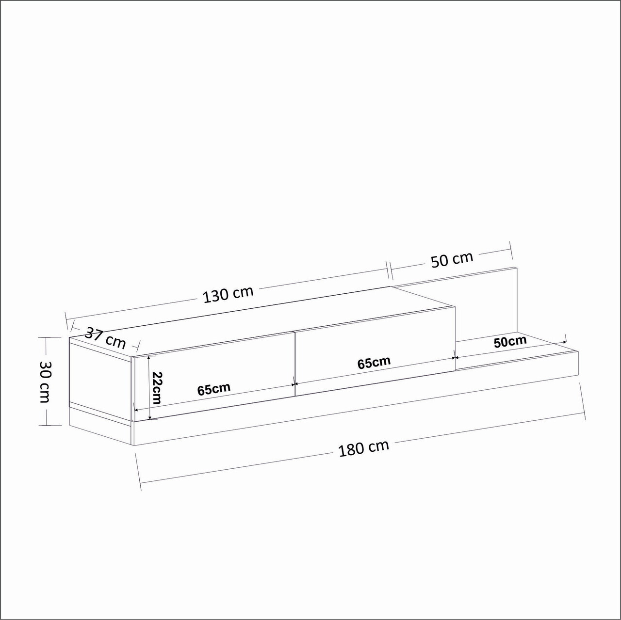 Comoda TV, Hanah Home, Major, 180x30x37 cm, PAL, Marmură Marmo / Alb — imaginea 8
