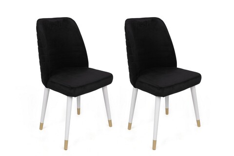 Set scaune 2 piese, Nmobb, Hugo-406 V2, Lemn, Negru / Alb / Auriu