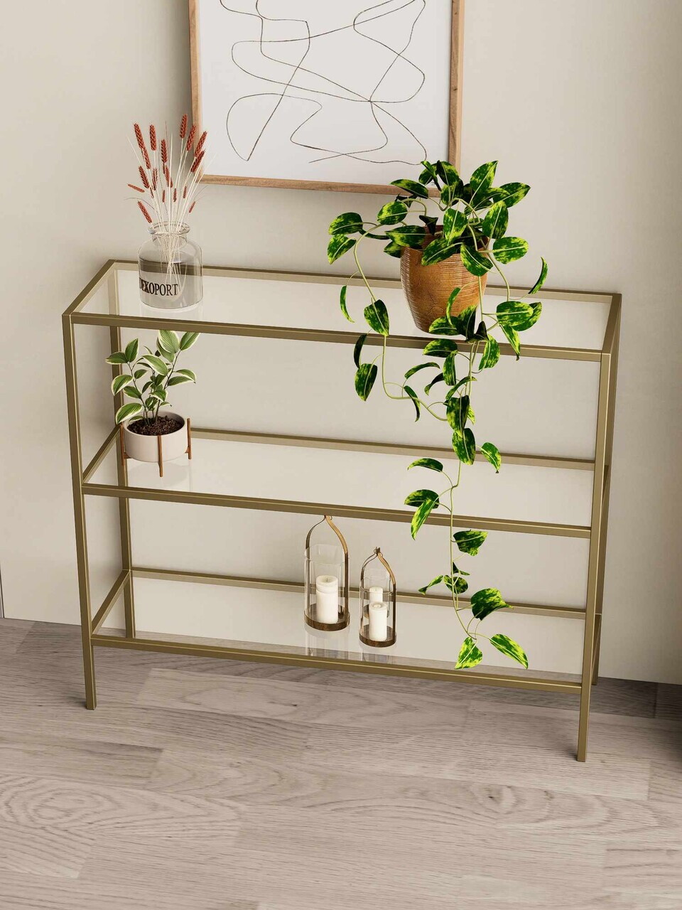 Bufet, Hanah Home, 3 Katlı, 100x85x30 cm, Auriu / Transparent — imaginea 2
