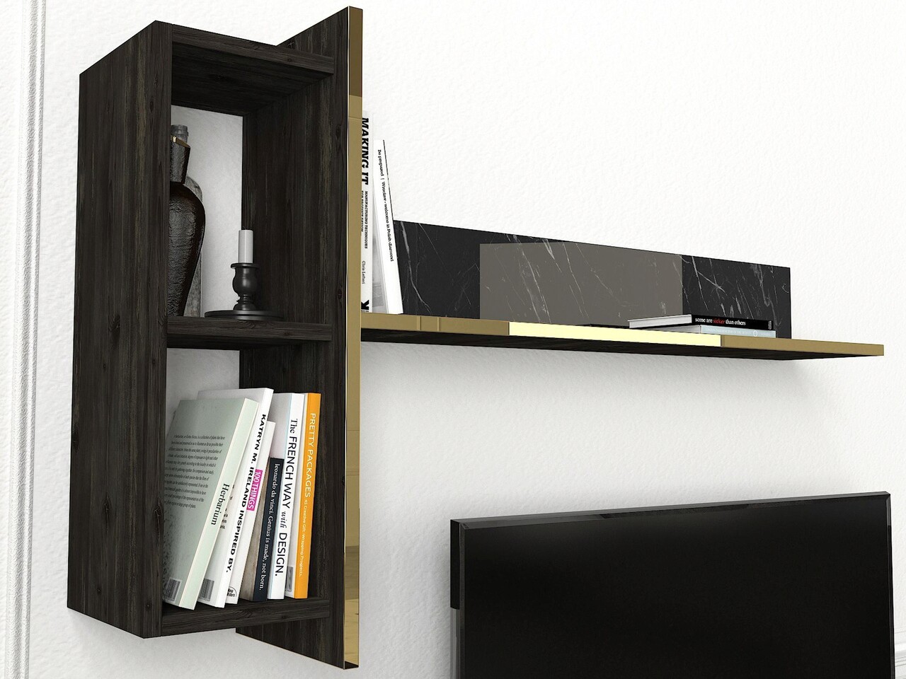 Set mobilier living, Hanah Home, Veyron Set 2, Negru - imagine 6